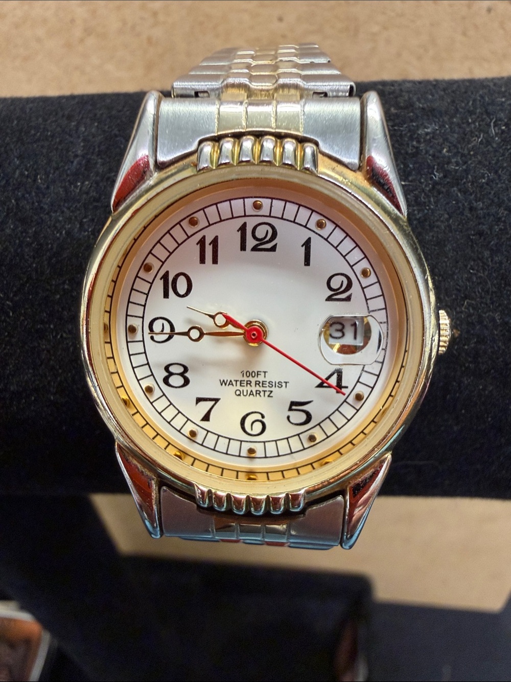 Two-Tone Silver and Gold Analog Quartz Watch with White Dial